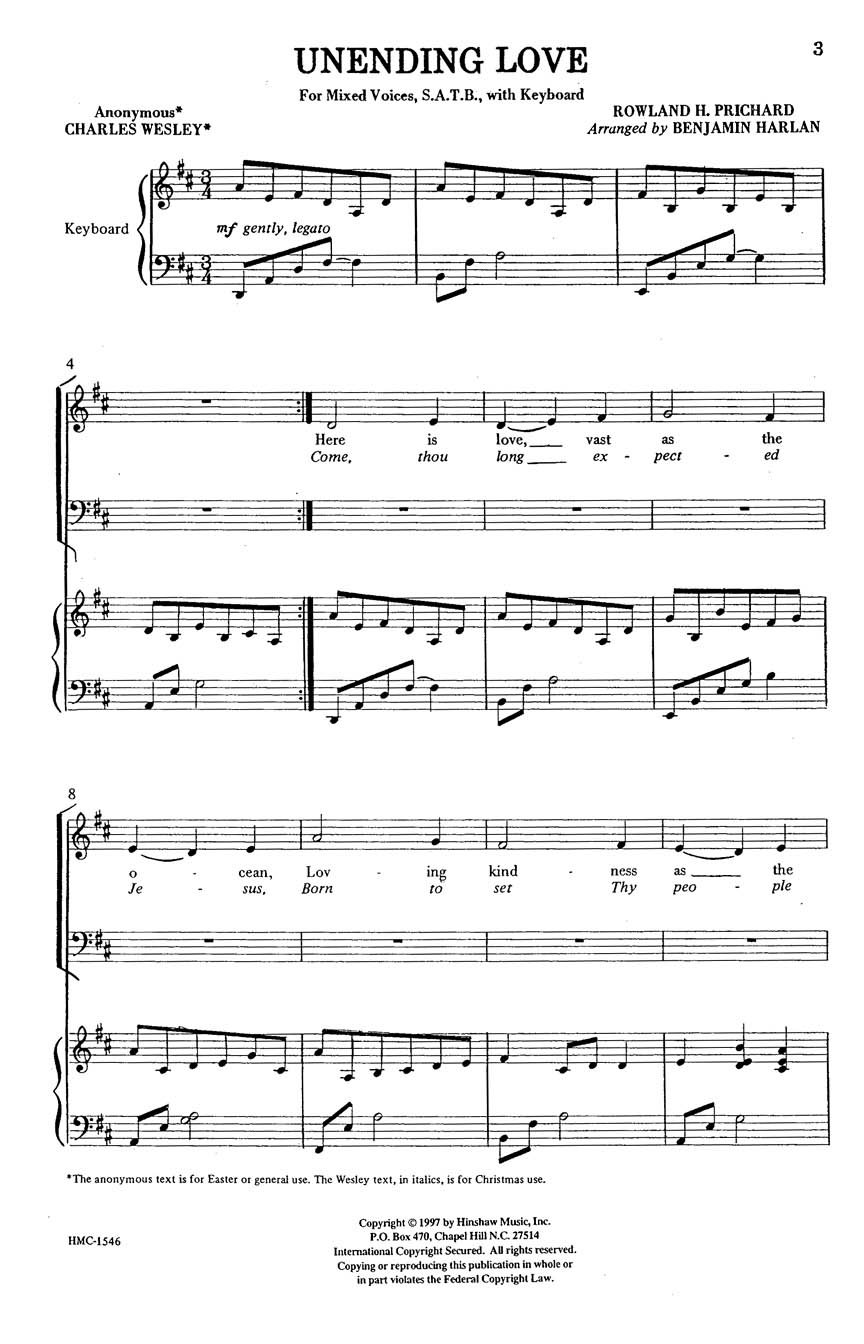 Rowland H. Prichard: Unending Love: SATB: Vocal Score