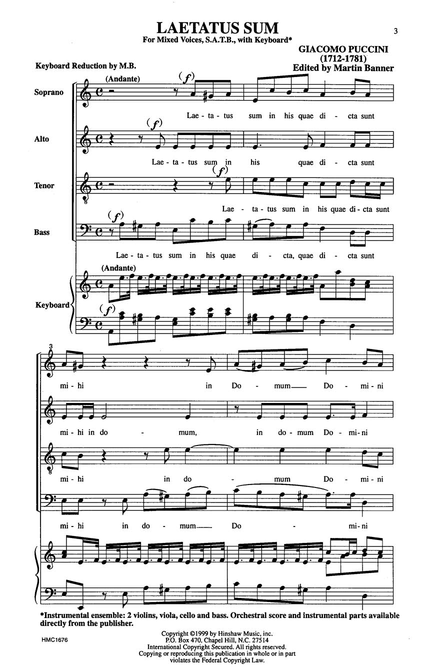 Giacomo Puccini: Laetatus Sum: SATB: Vocal Score