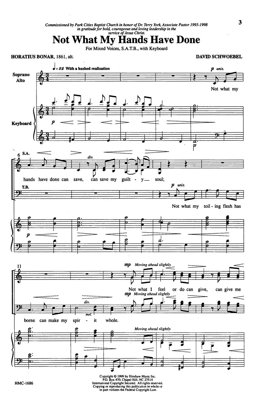 David Schwoebel: Not What My Hands Have Done: SATB: Vocal Score