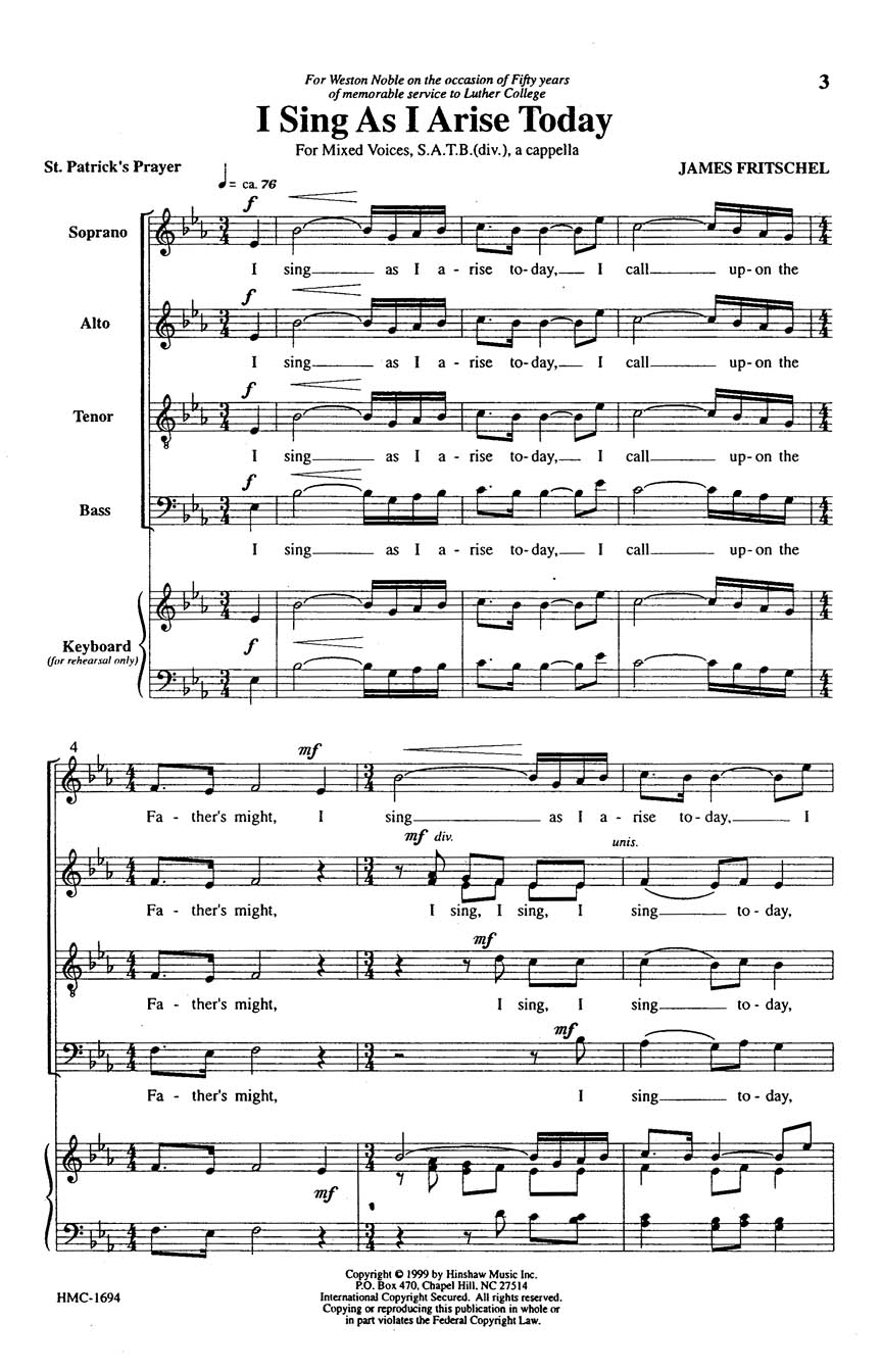 James Fritschel: I Sing As I Arise: SATB: Vocal Score