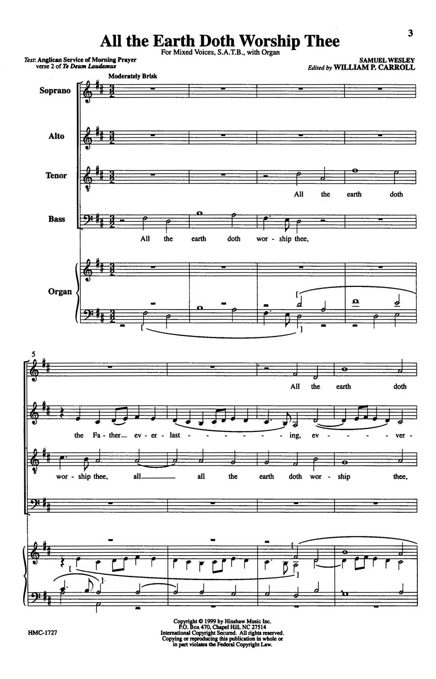 Samuel Sebastian Wesley: All The Earth Doth Worship Thee: SATB: Vocal Score