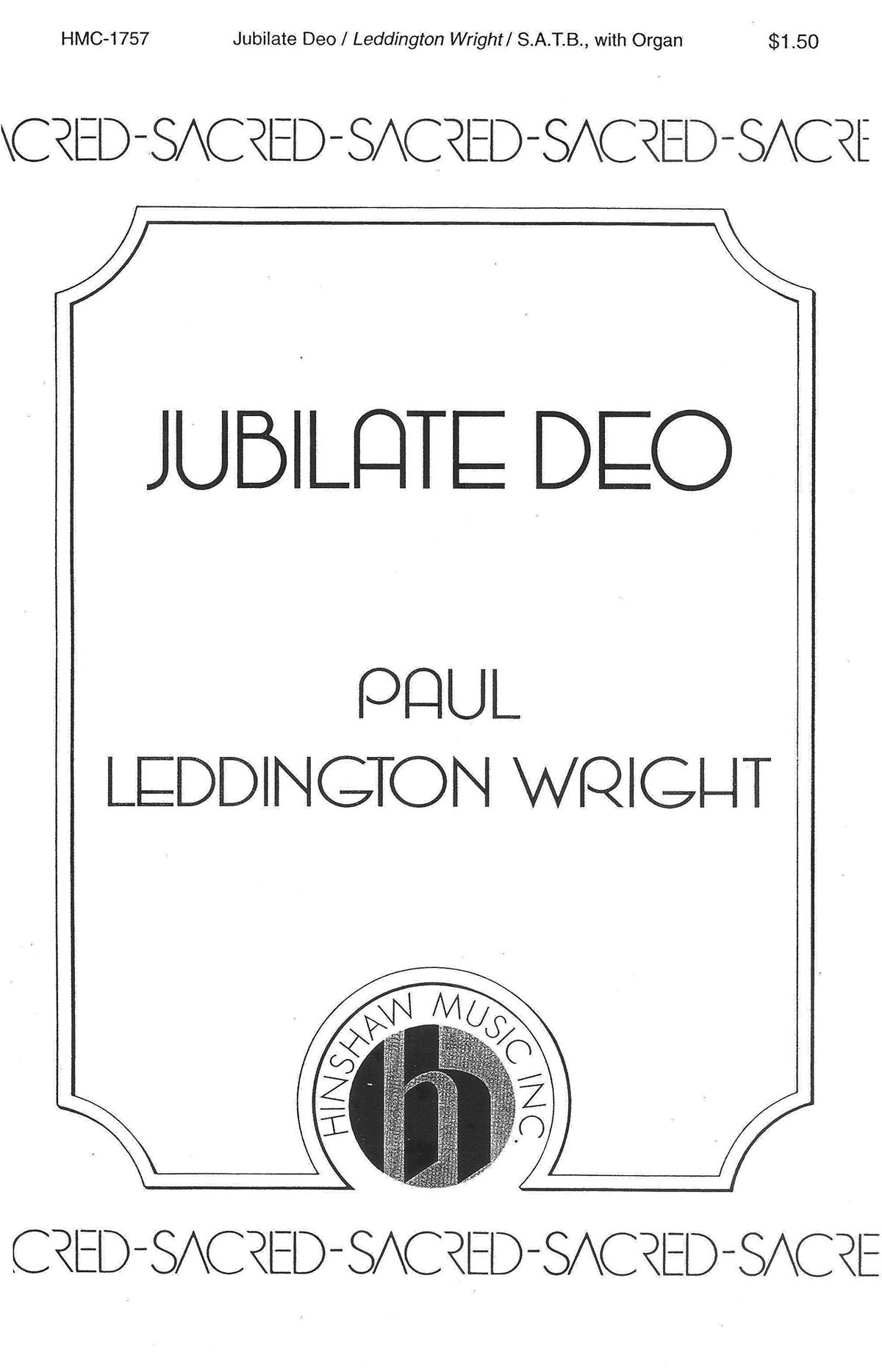 Paul Leddington Wright: Jubilate Deo: SATB: Vocal Score