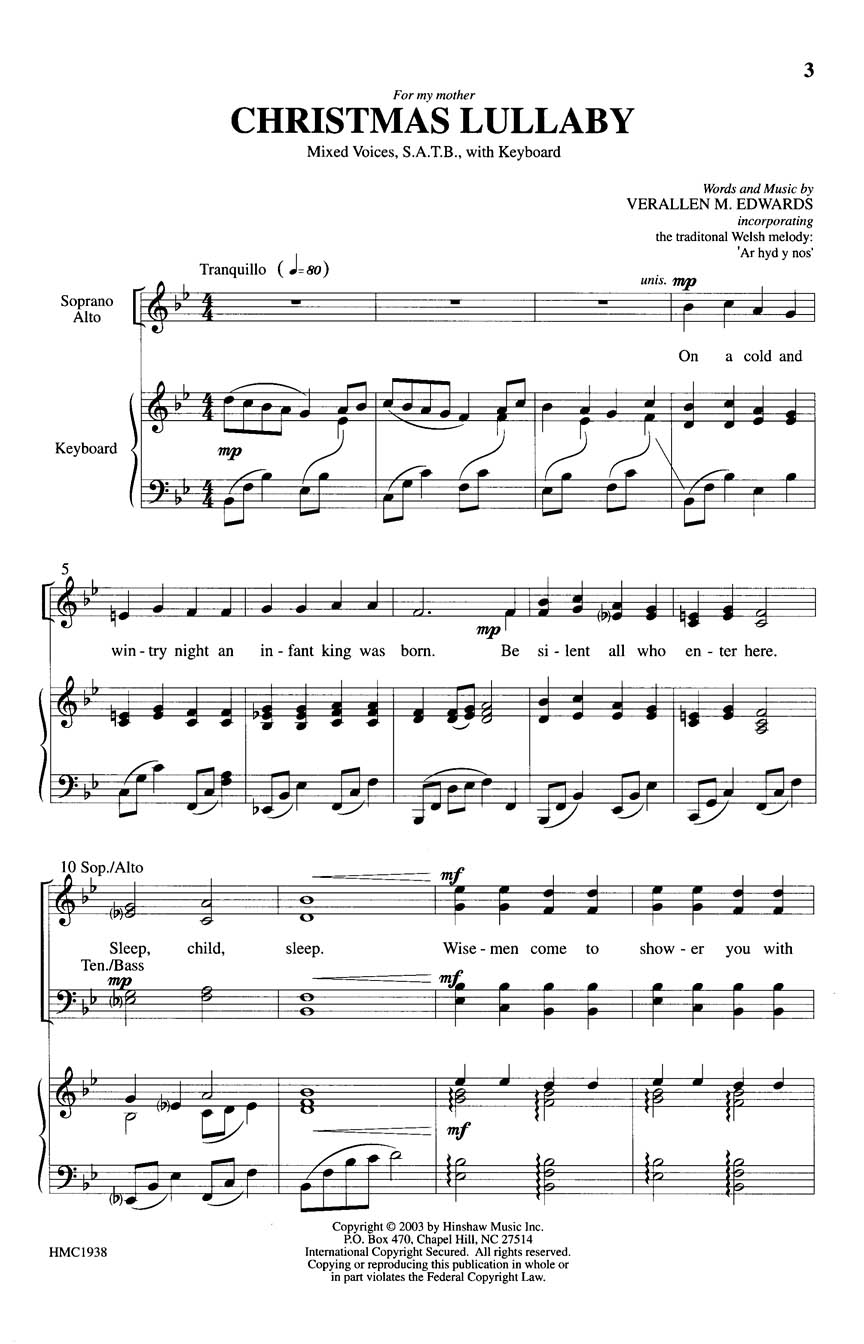 Verallen Edwards: Christmas Lullaby: SATB: Vocal Score