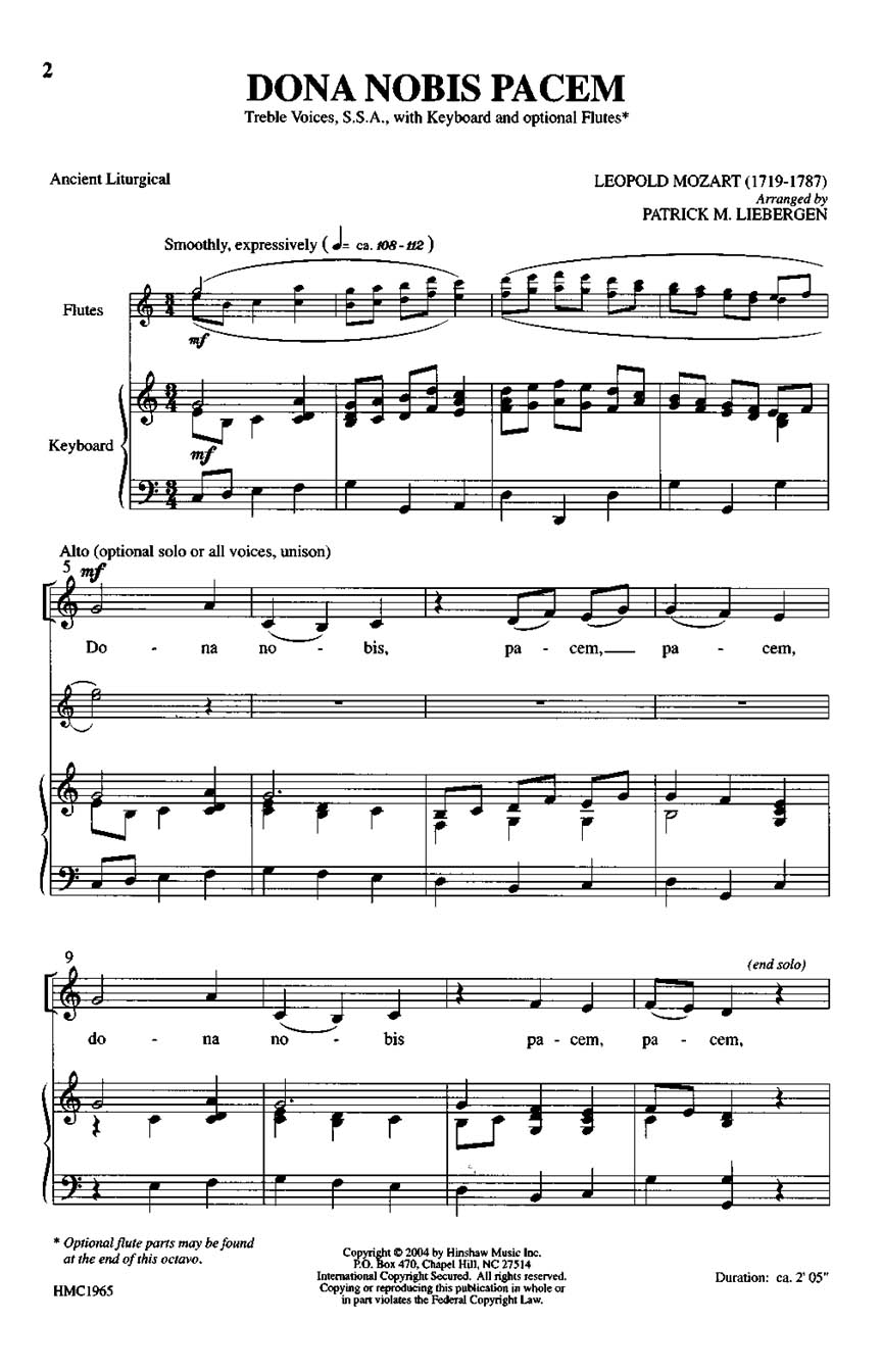 Leopold Mozart: Dona Nobis Pacem: SSA: Vocal Score