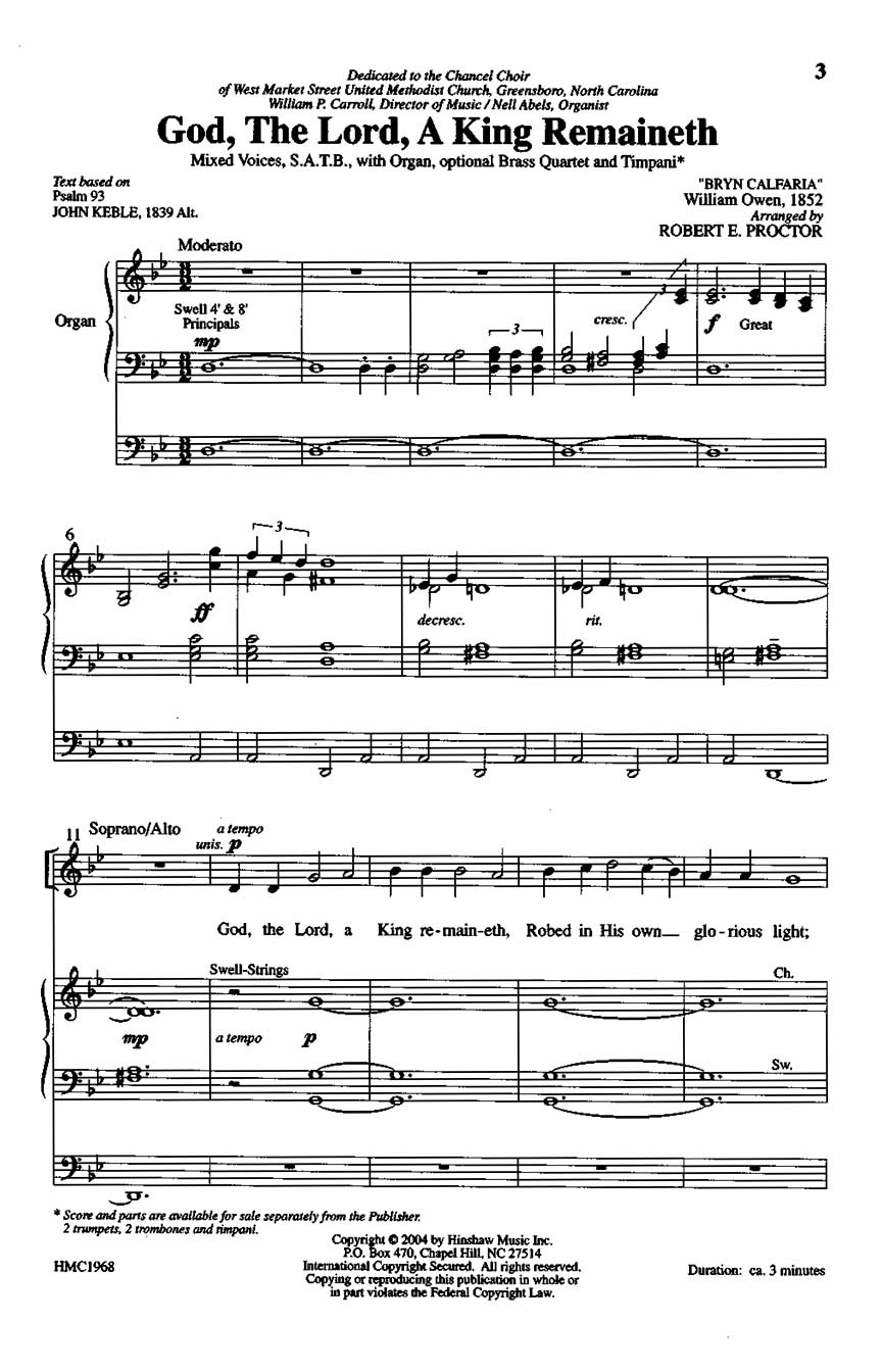 William Owen: God  The Lord  A King Remaineth: SATB: Vocal Score