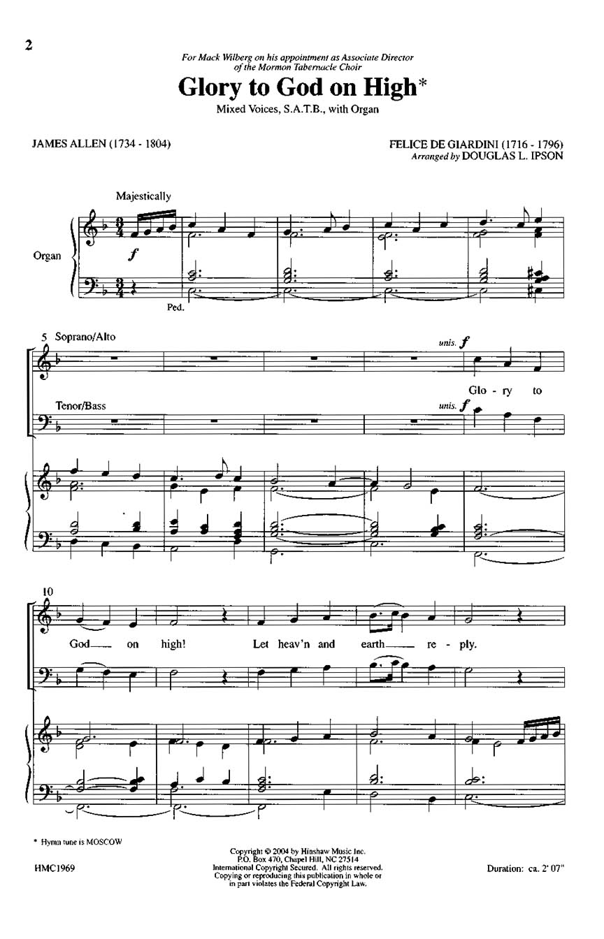 Felice de Giardini: Glory To God On High: Double Choir: Vocal Score