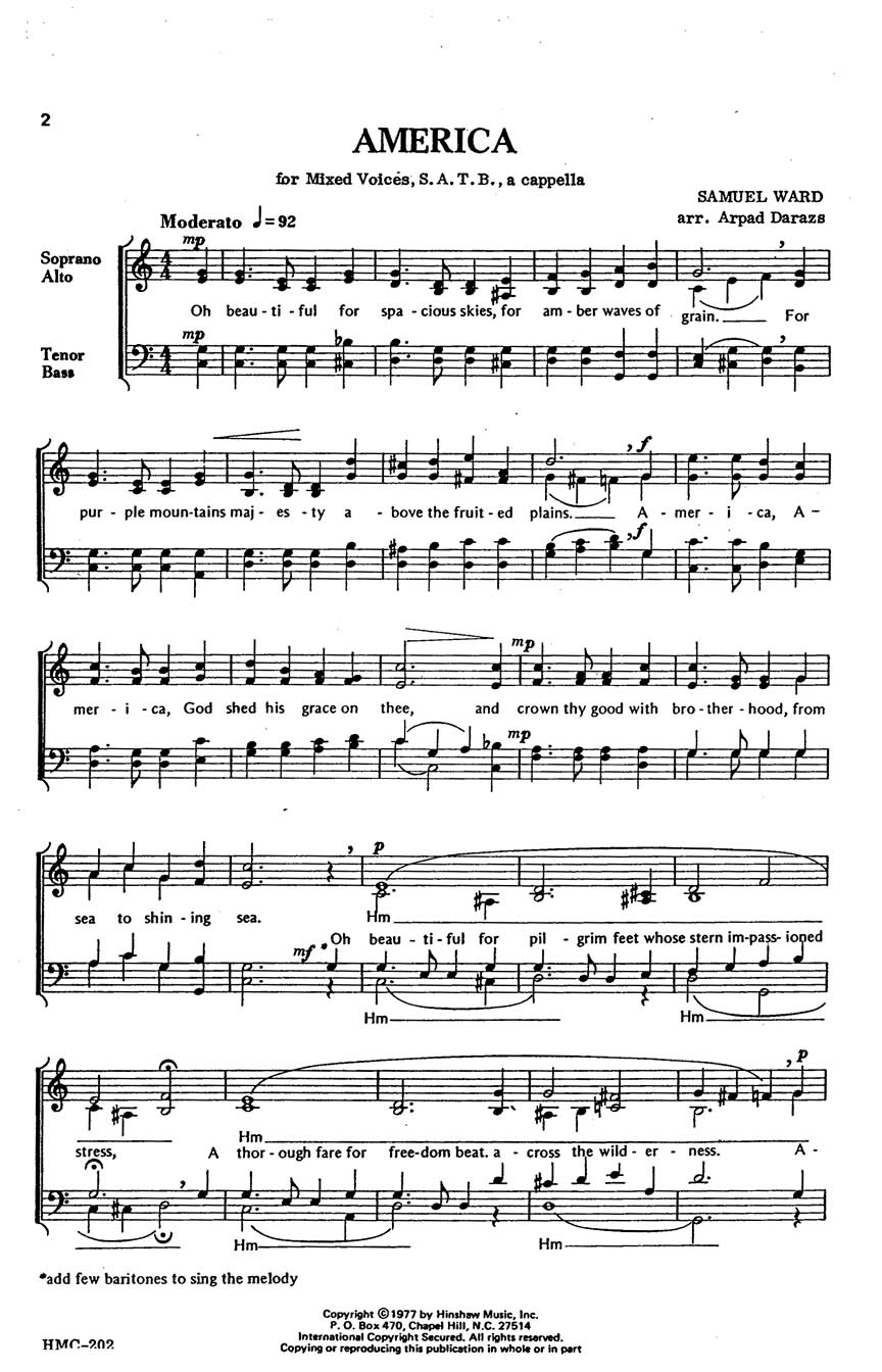 Samuel A. Ward: America: SATB: Vocal Score