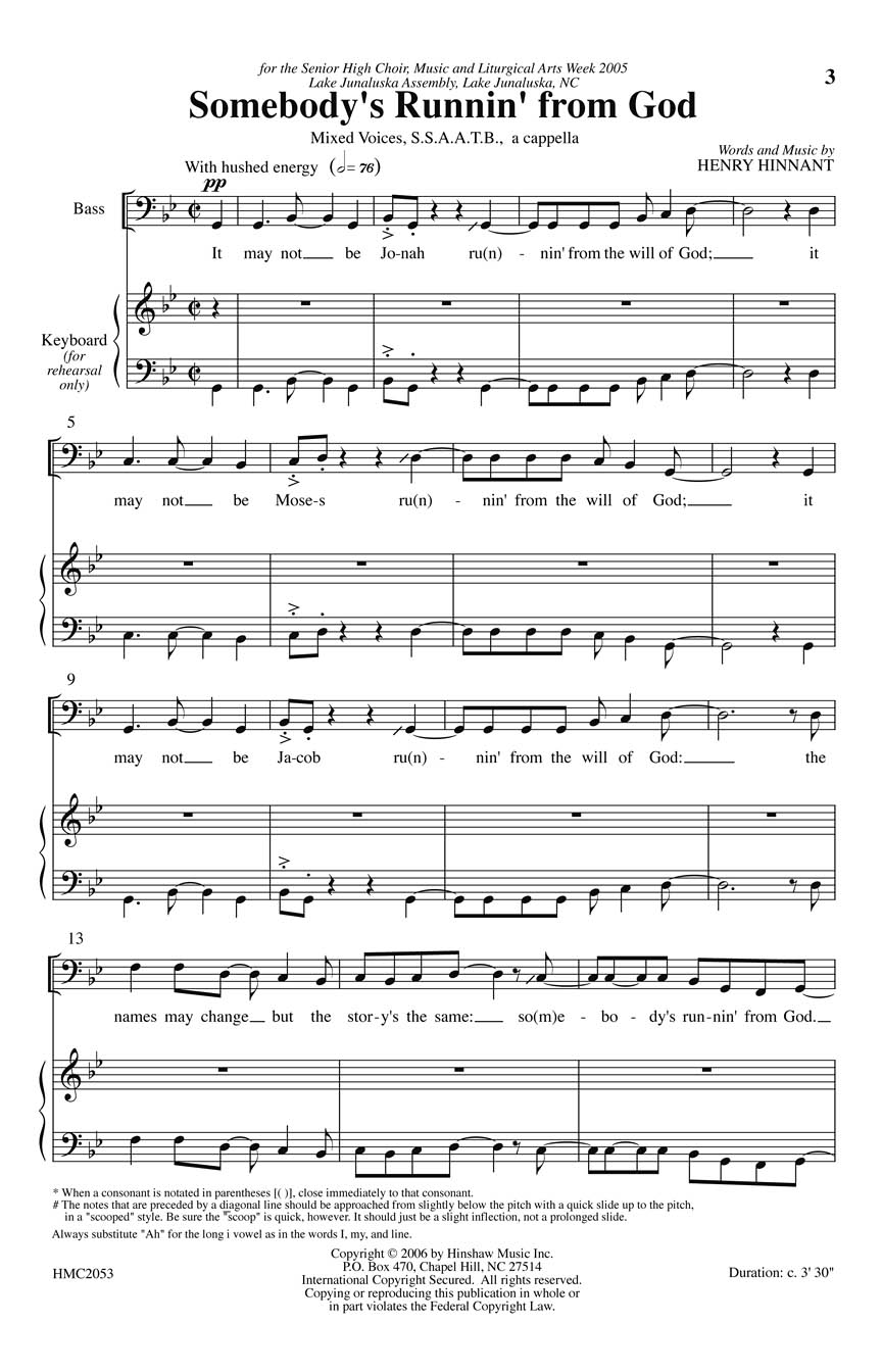 Henry Hinnant: Somebody's Running from God: SATB: Vocal Score