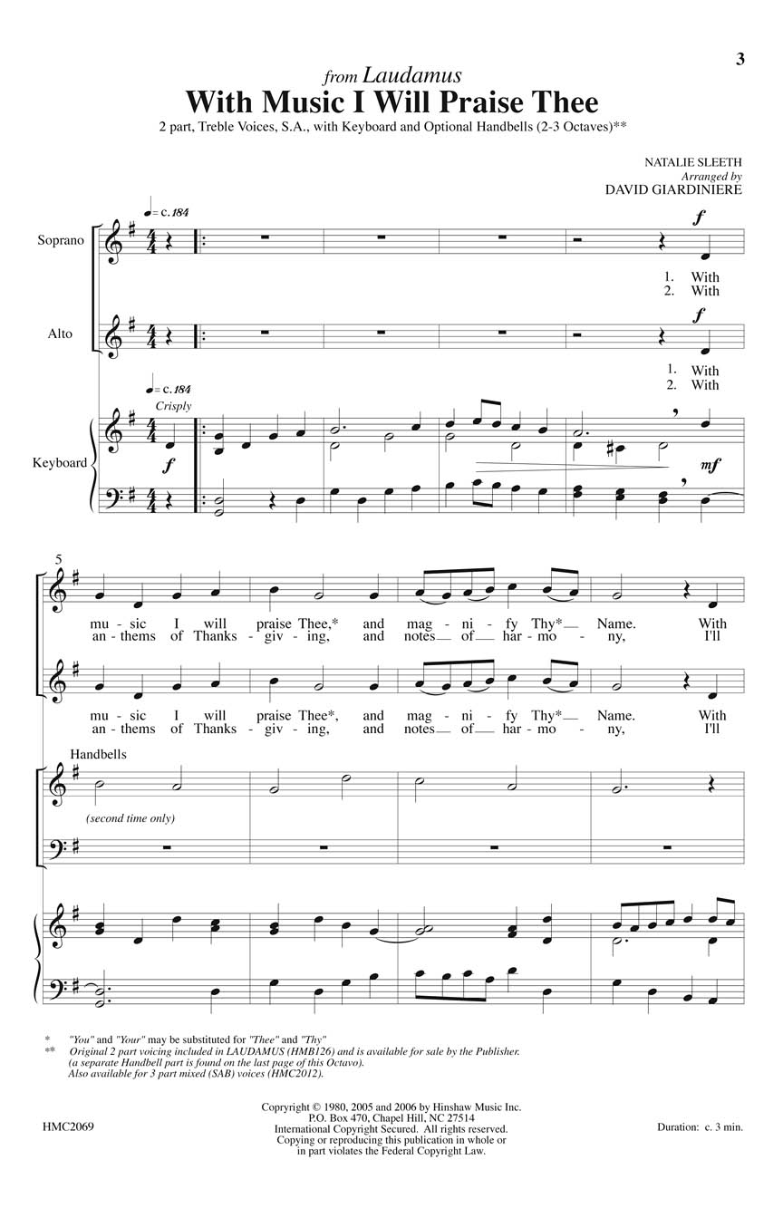 Natalie Sleeth: With Music I Will Praise Thee: 2-Part Choir: Vocal Score