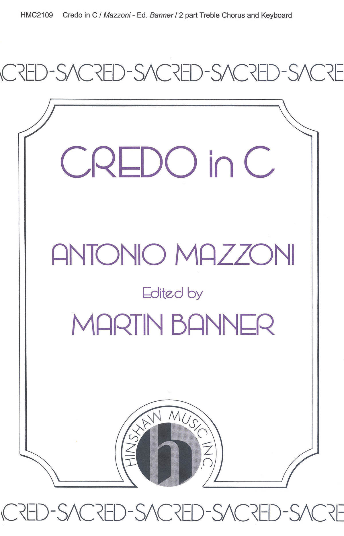 Antonio Mazzoni: Credo In C: 2-Part Choir: Vocal Score