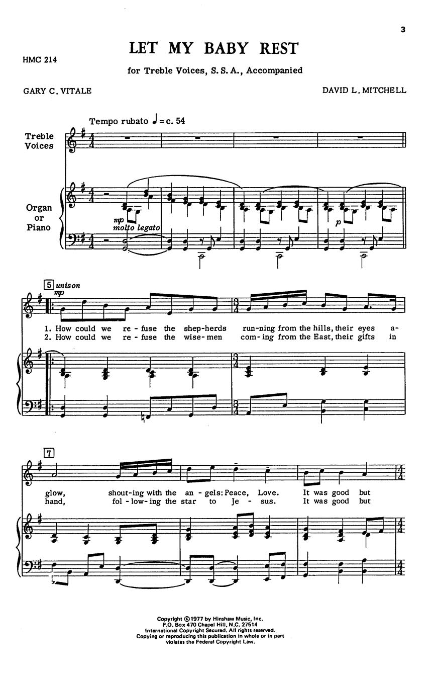 David Mitchell: Let My Baby Rest: 3-Part Choir: Vocal Score
