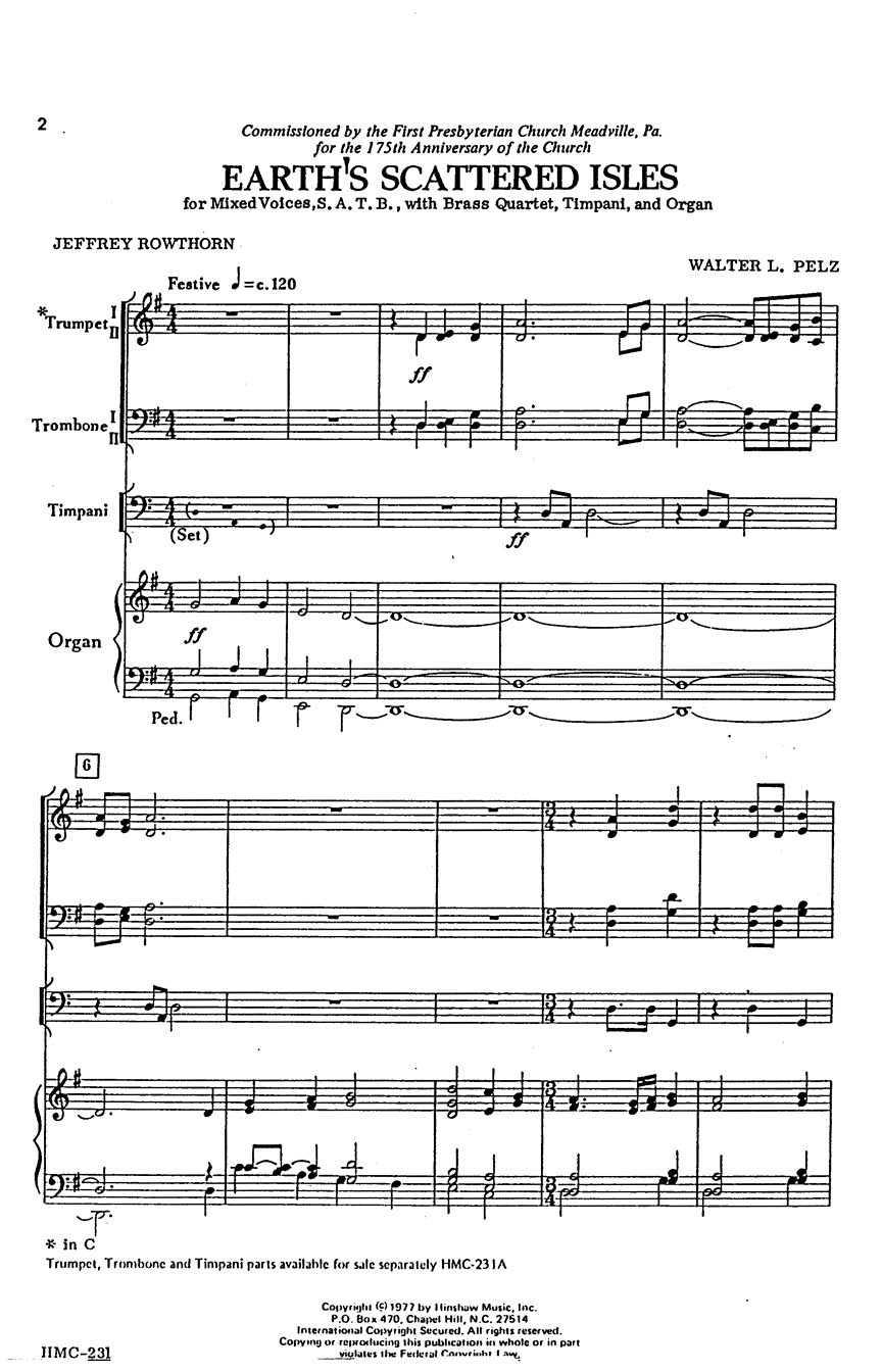 Walter L. Pelz: Earth's Scattered Isles: SATB: Vocal Score