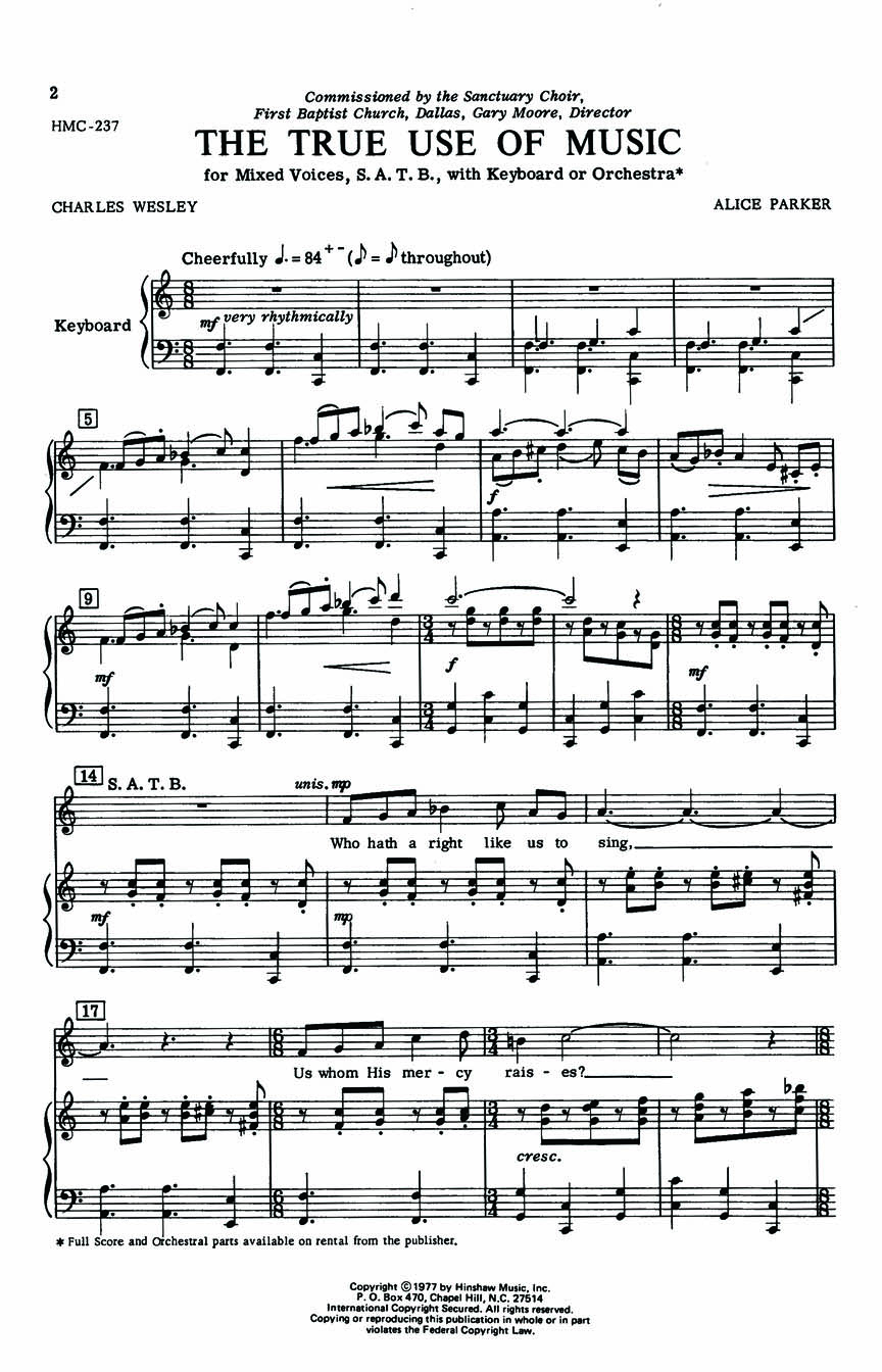 Alice Parker: The True Use Of Music: SATB: Vocal Score