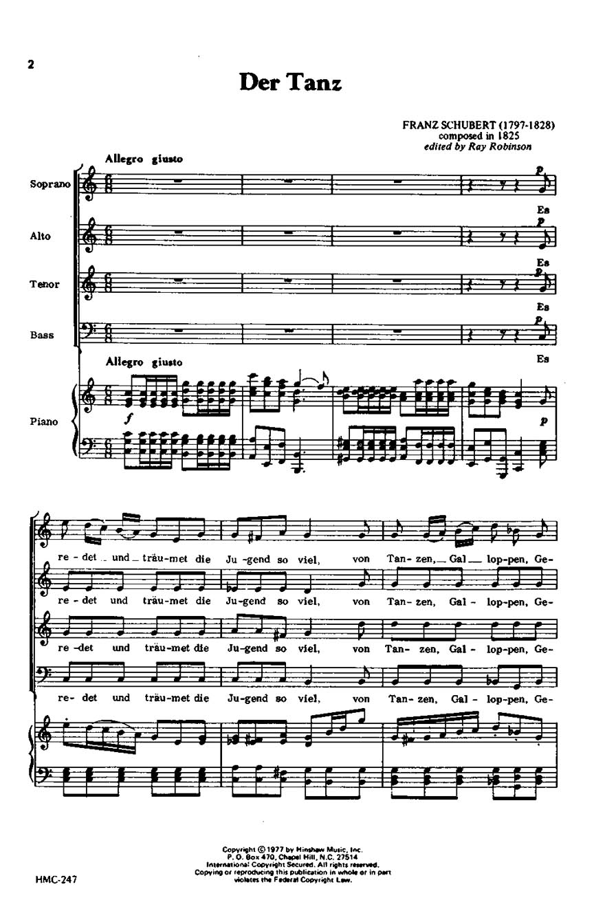 Franz Schubert: Der Tanz: SATB: Vocal Score