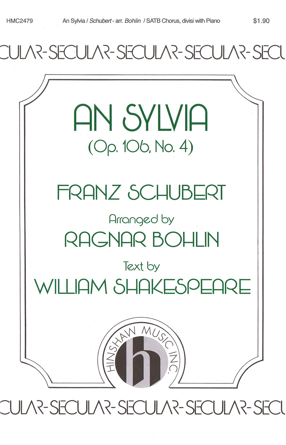 Franz Schubert: An Sylvia: SATB: Vocal Score