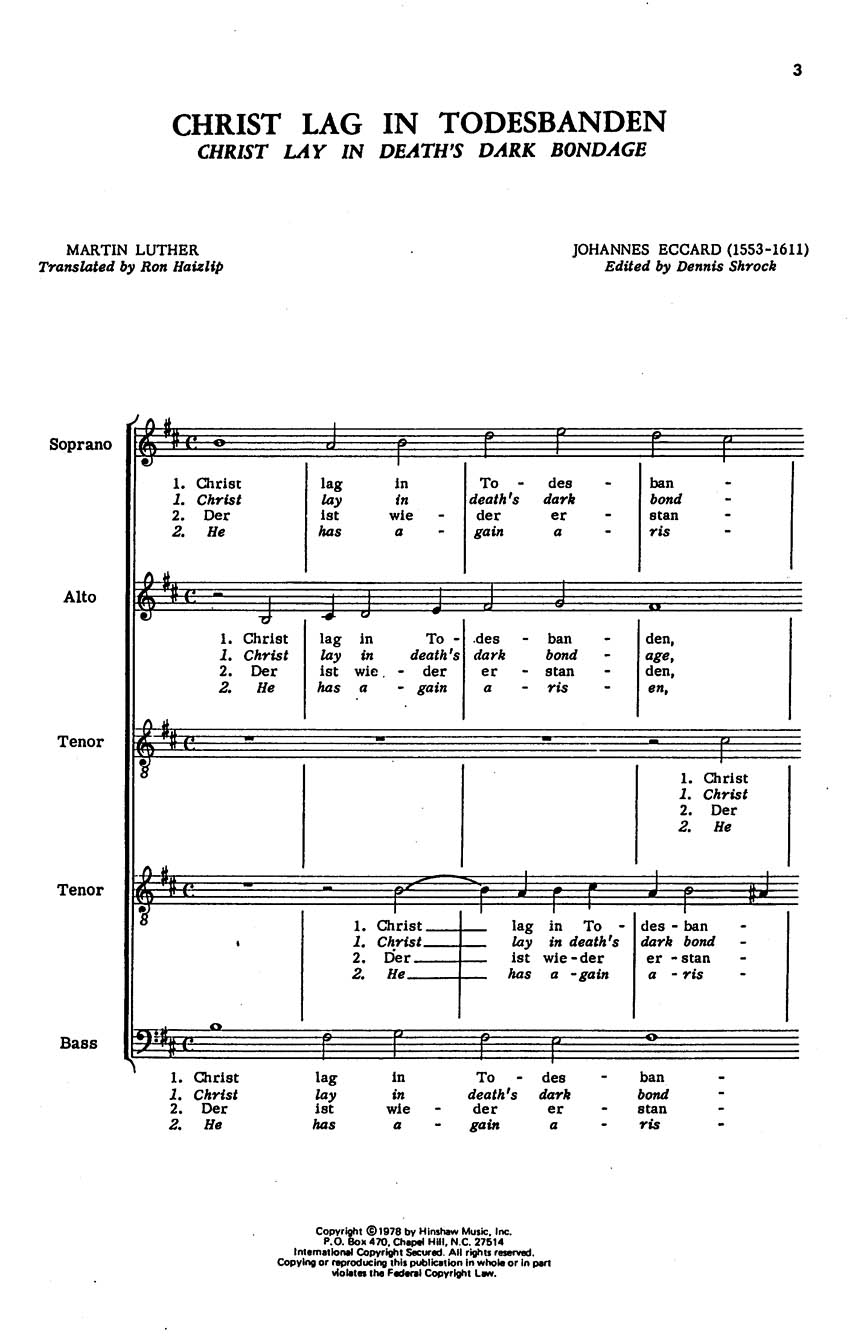 Johannes Eccard: Christ Lag In Todenbanden: SATB: Vocal Score
