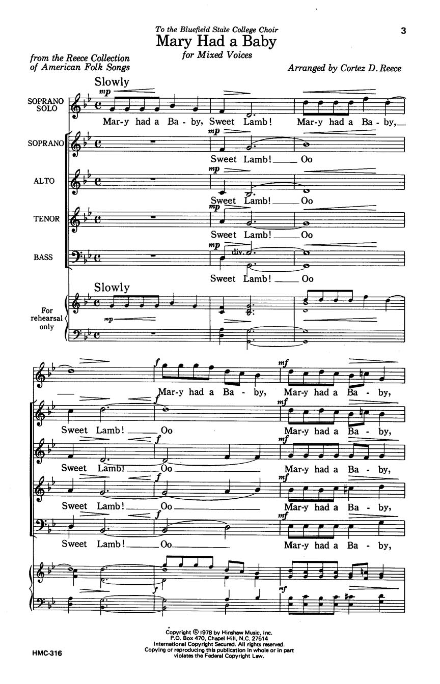 Mary Had a Baby: SATB: Vocal Score