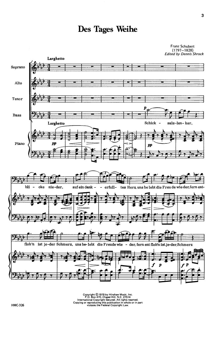 Franz Schubert: Des Tages Weihe: SATB: Vocal Score
