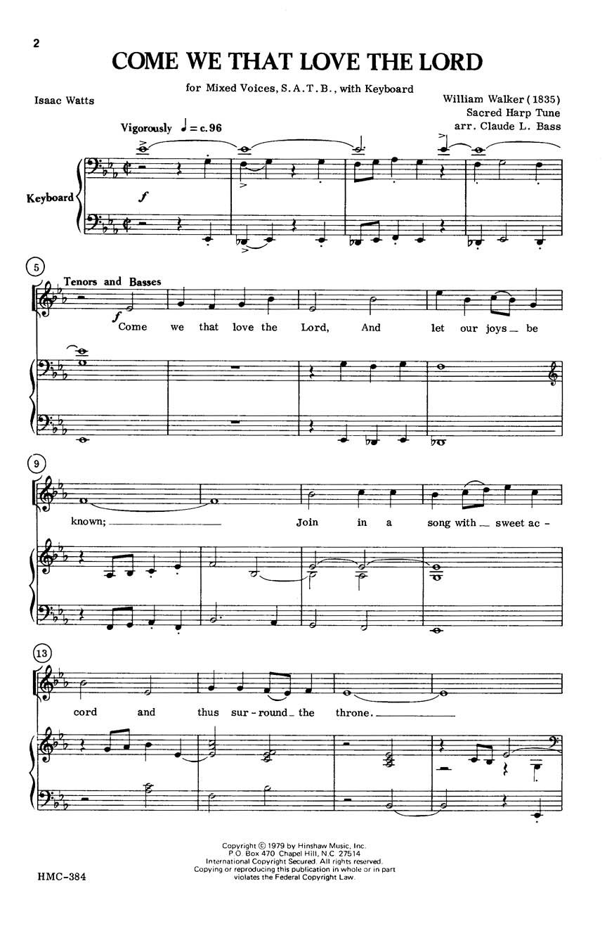 William Walker: Come We That Love The Lord: SATB: Vocal Score