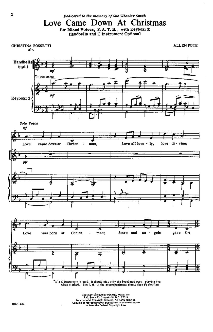 Allen Pote: Love Came Down at Christmas: SATB: Vocal Score