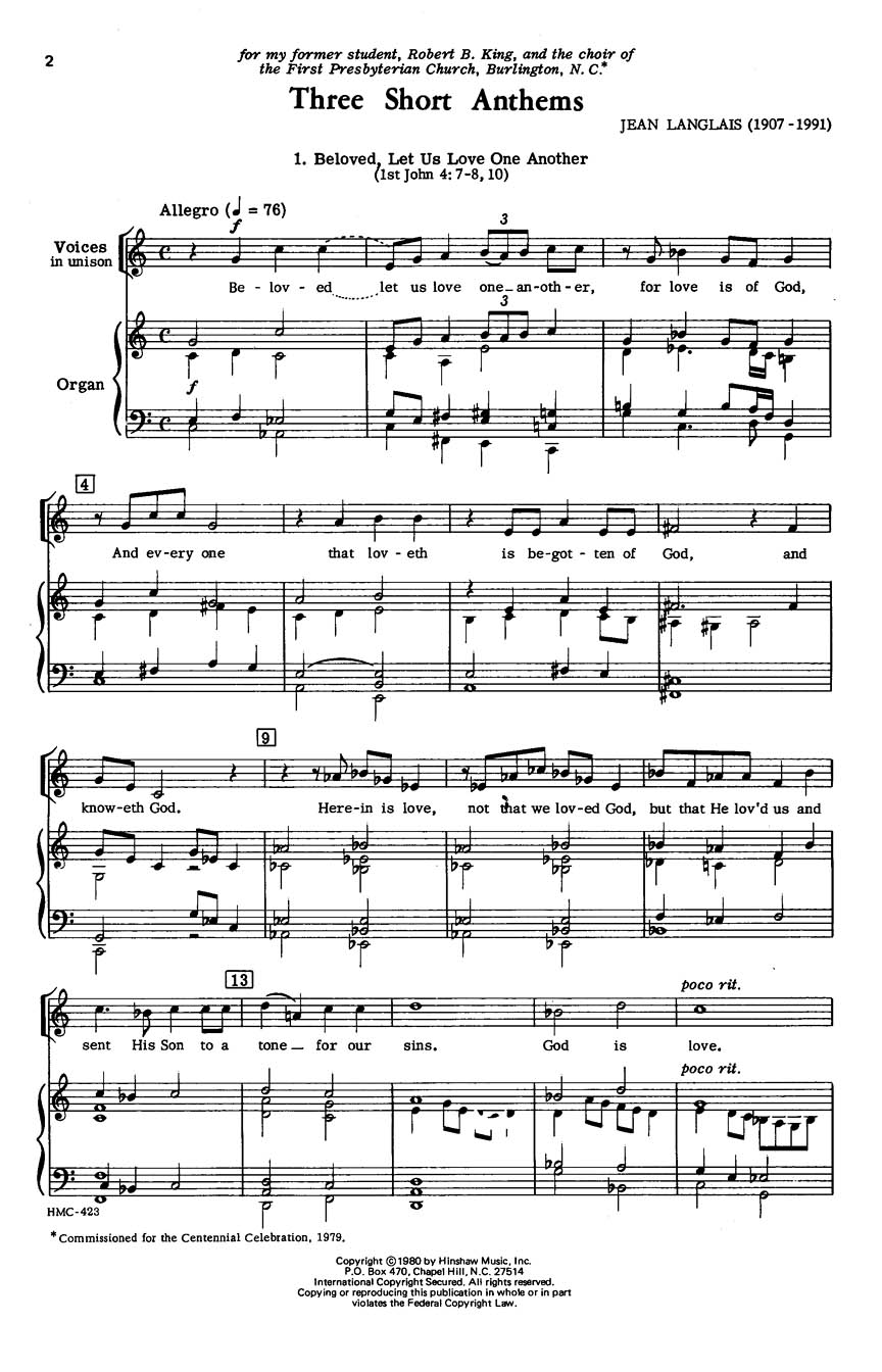 Jean Langlais: Three Short Anthems: SATB: Vocal Score