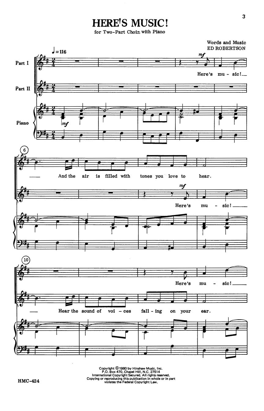 Edwin Robertson: Here's Music: 2-Part Choir: Vocal Score