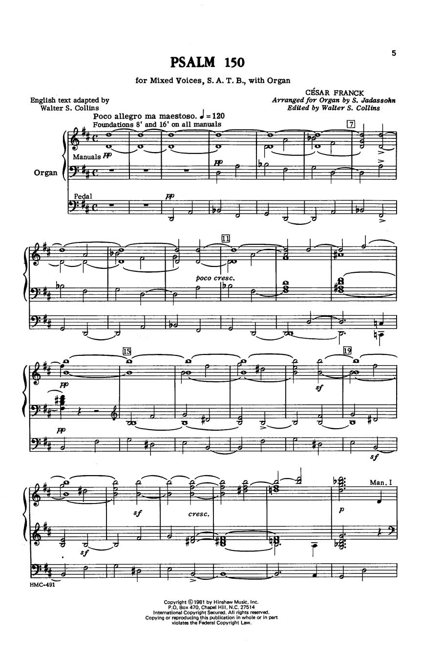 César Franck: Psalm 150 Organ: SATB: Vocal Score