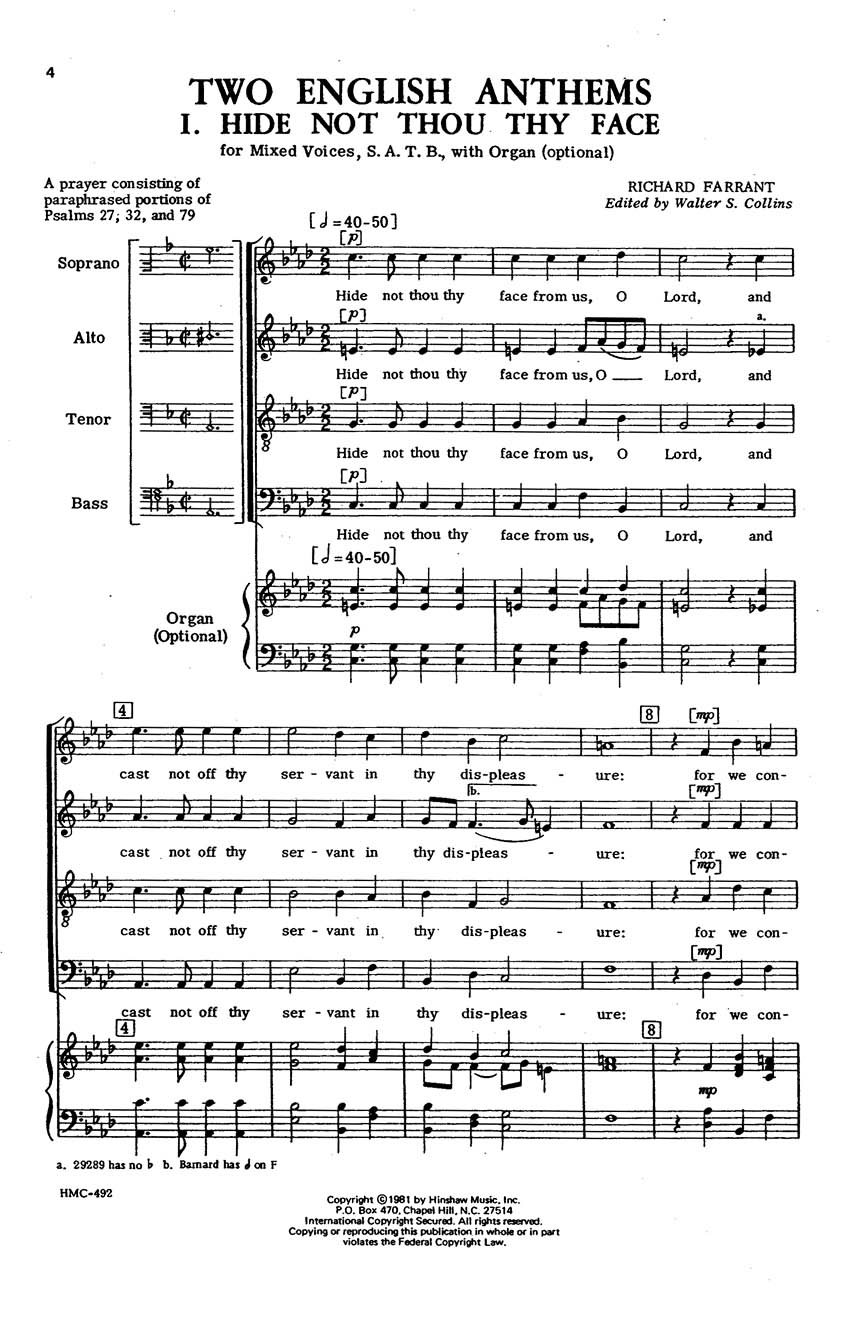 Richard Farrant: Two English Anthems: SATB: Vocal Score