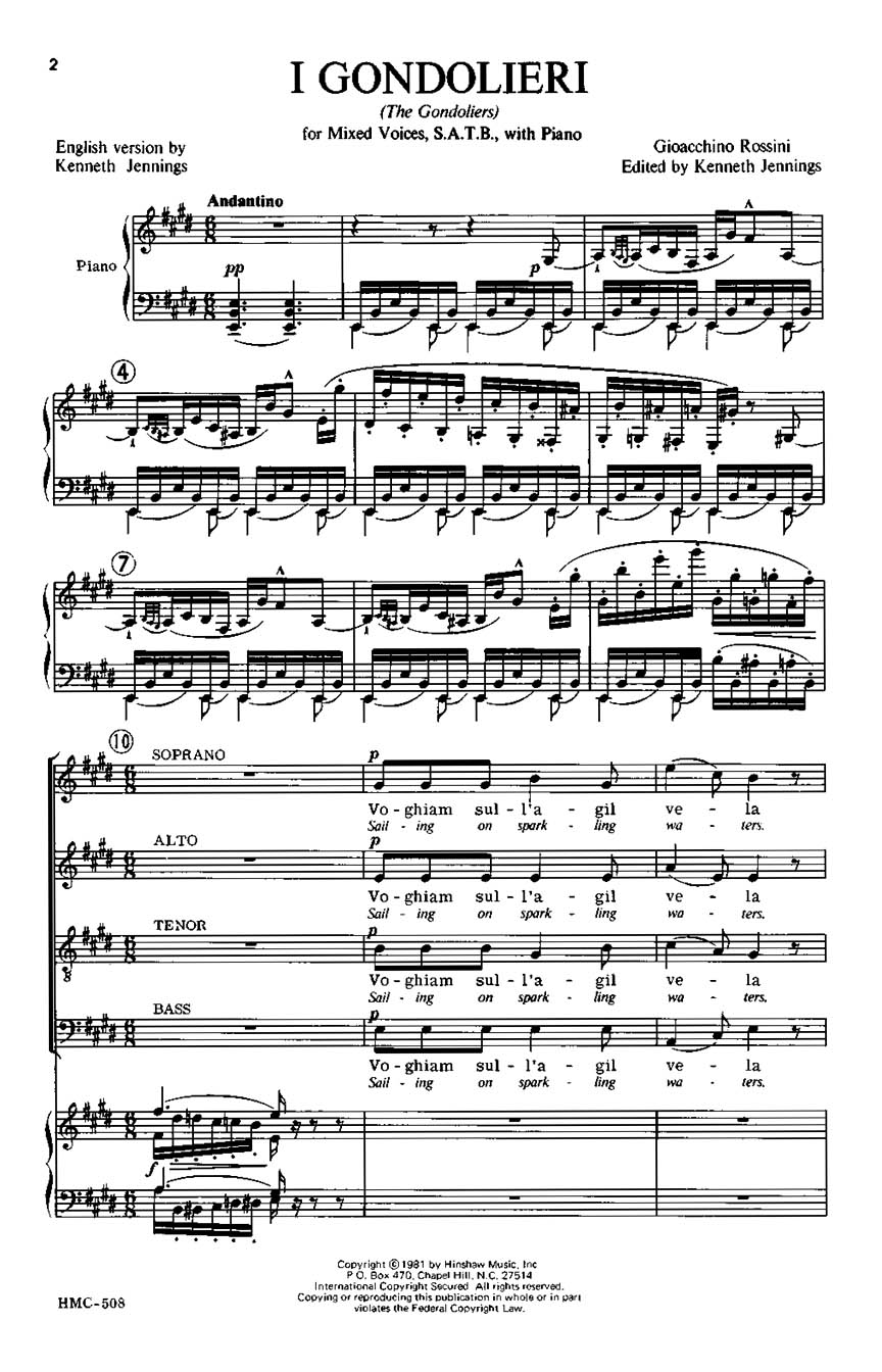 Gioachino Rossini: I Gondolieri (The Gondoliers): SATB: Vocal Score