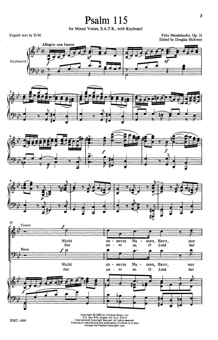 Felix Mendelssohn Bartholdy: Psalm 115: SATB: Vocal Score