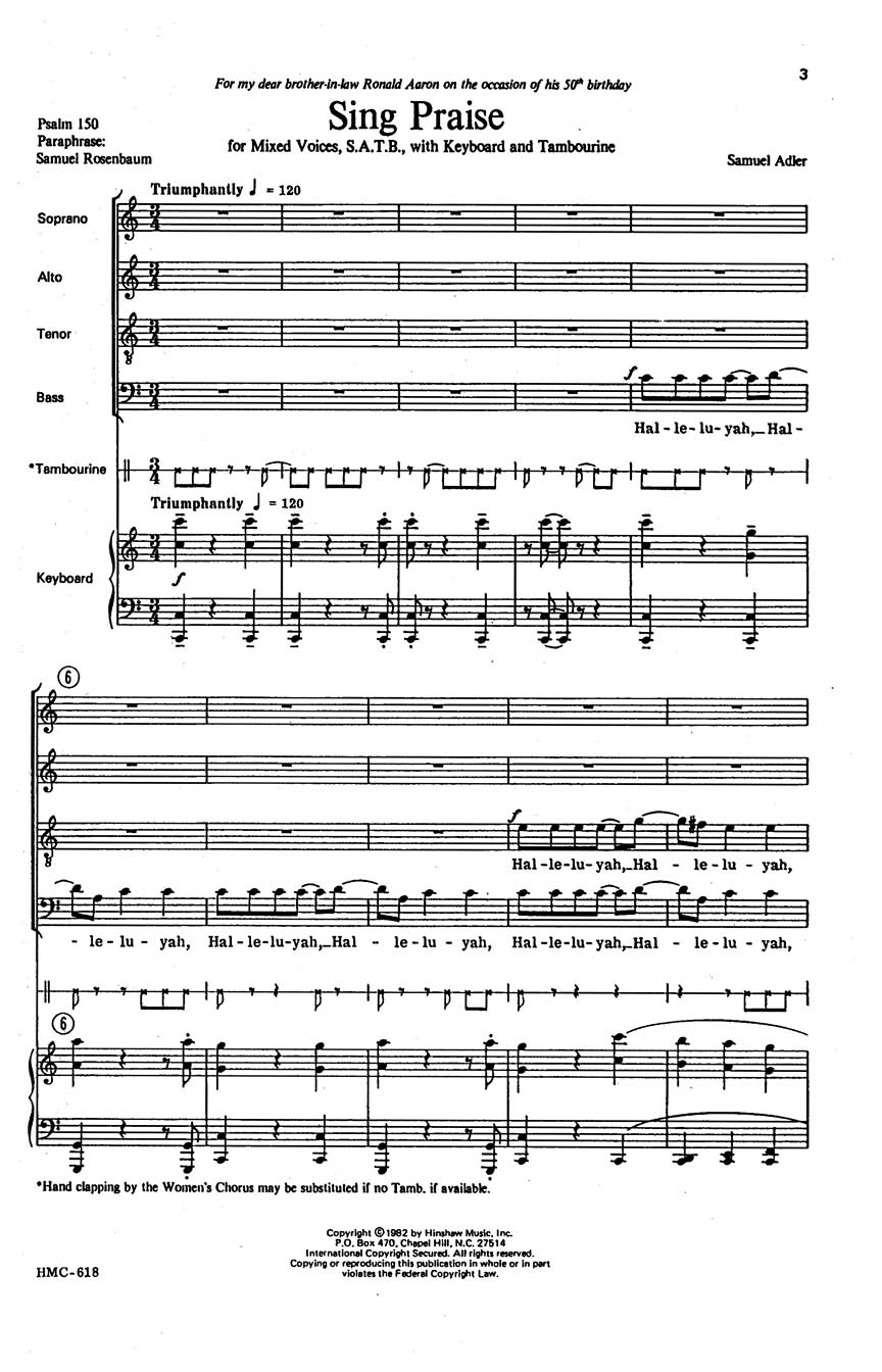 Samuel Adler: Sing Praise: SATB: Vocal Score