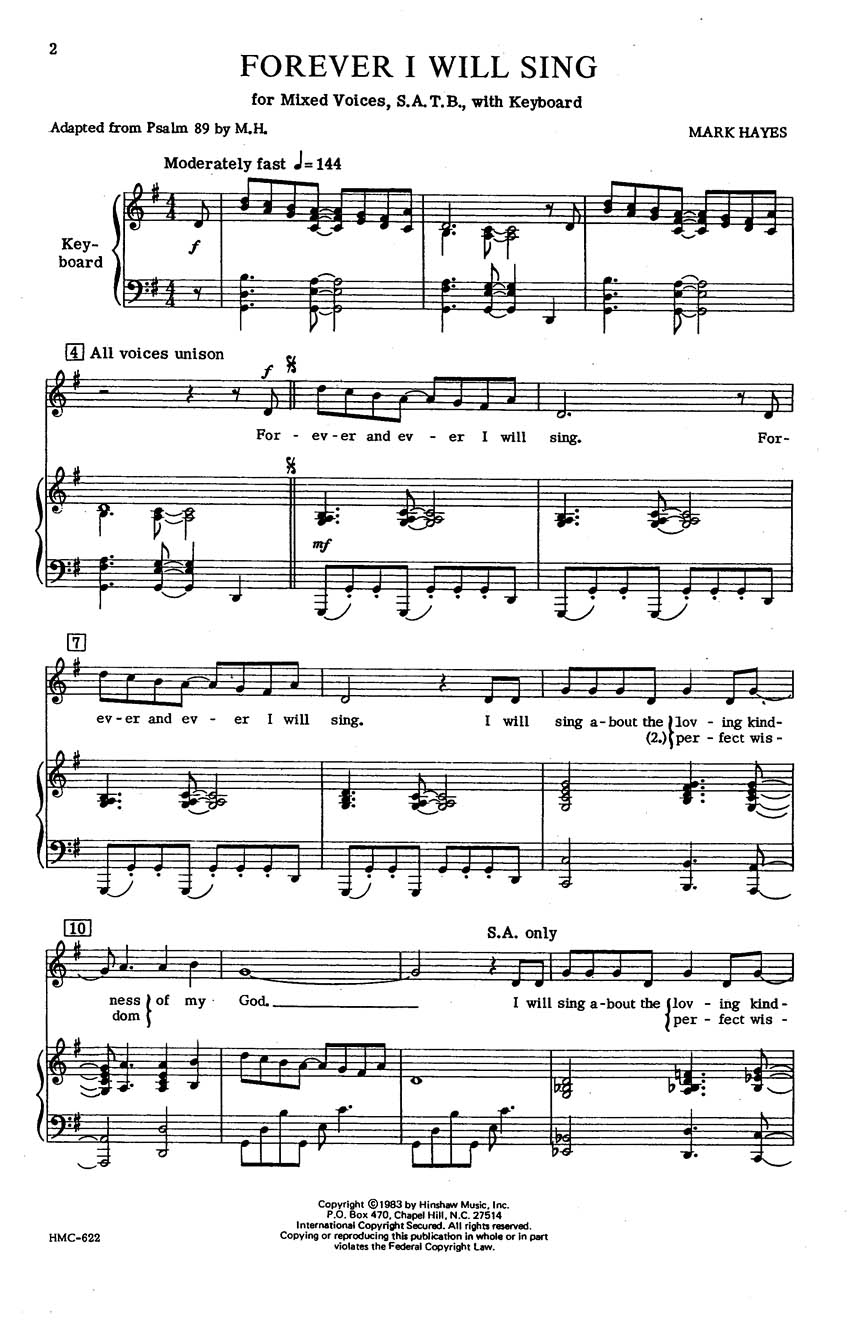 Mark Hayes: Forever I Will Sing: SATB: Vocal Score
