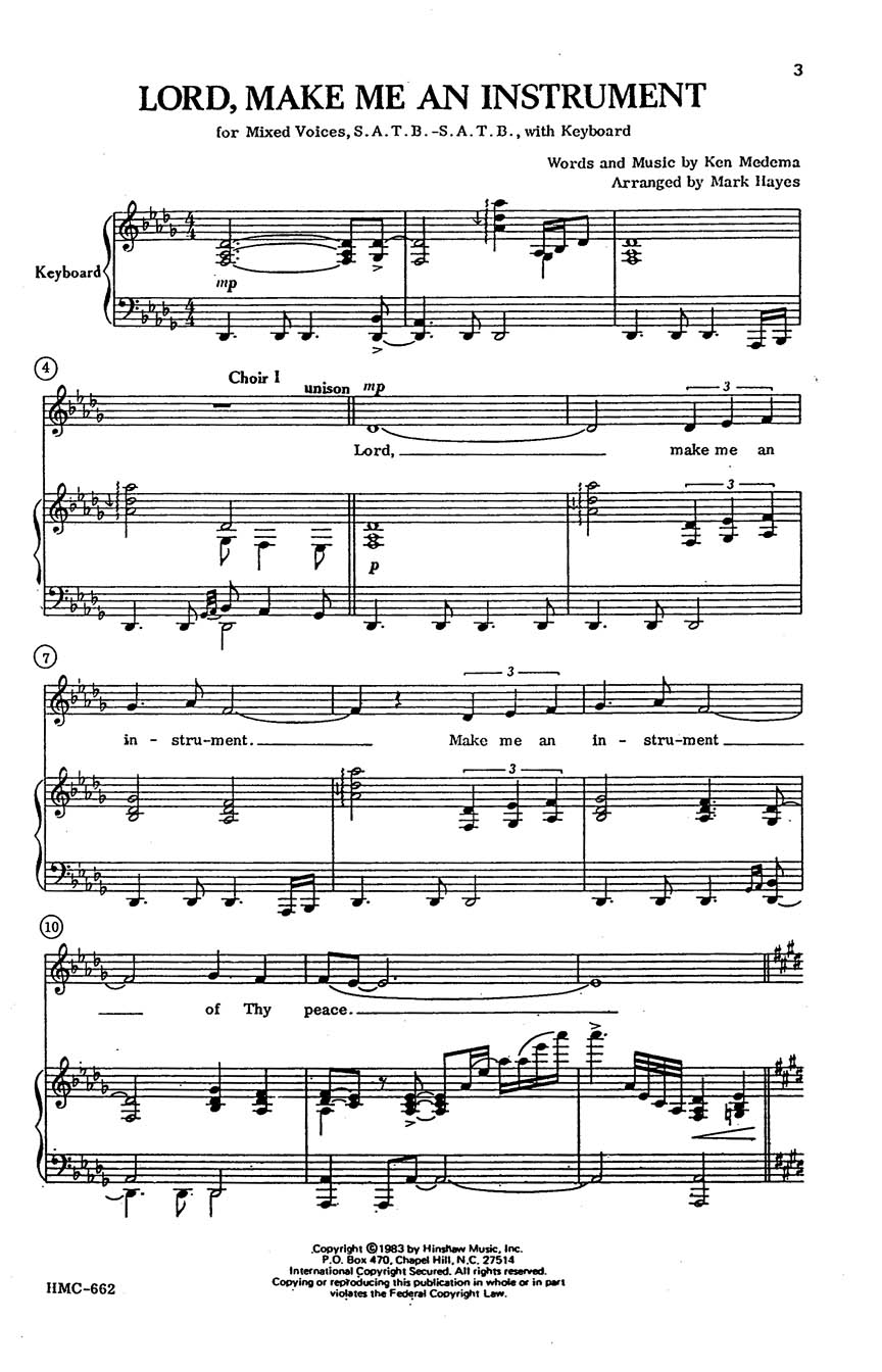 Ken Medema: Lord  Make Me An Instrument: SATB: Vocal Score