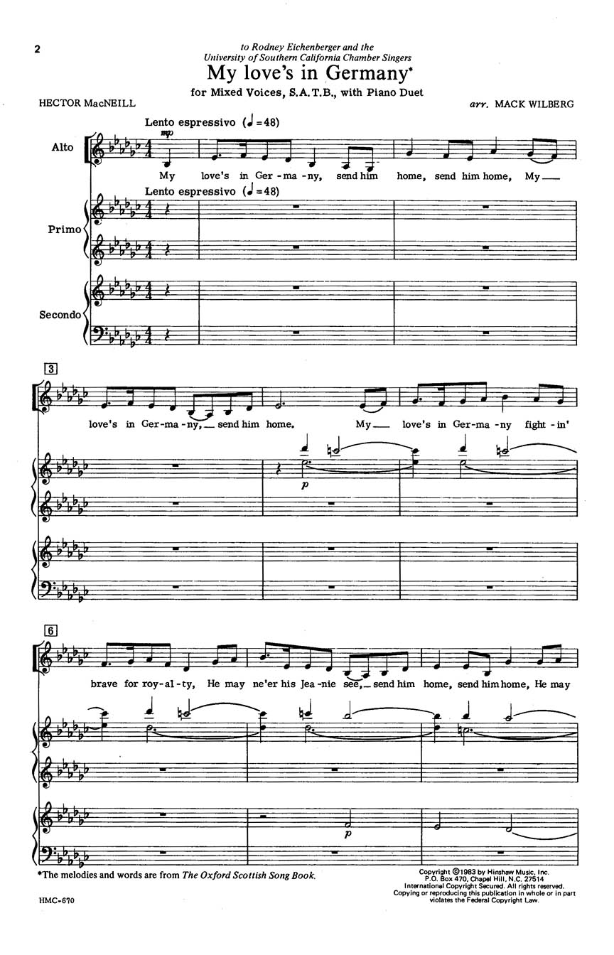 My Love's In Germany: SATB: Vocal Score