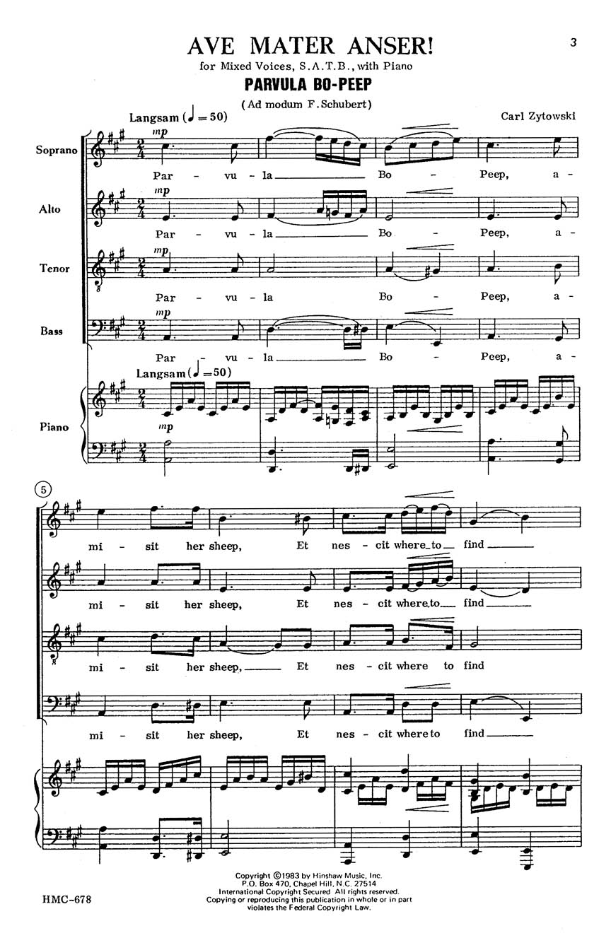 Carl Zytowski: Parvula Bo-peep: SATB: Vocal Score