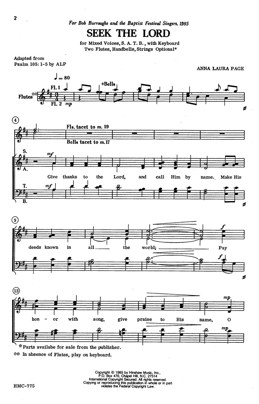 Anna Laura Page: Seek the Lord: SATB: Vocal Score