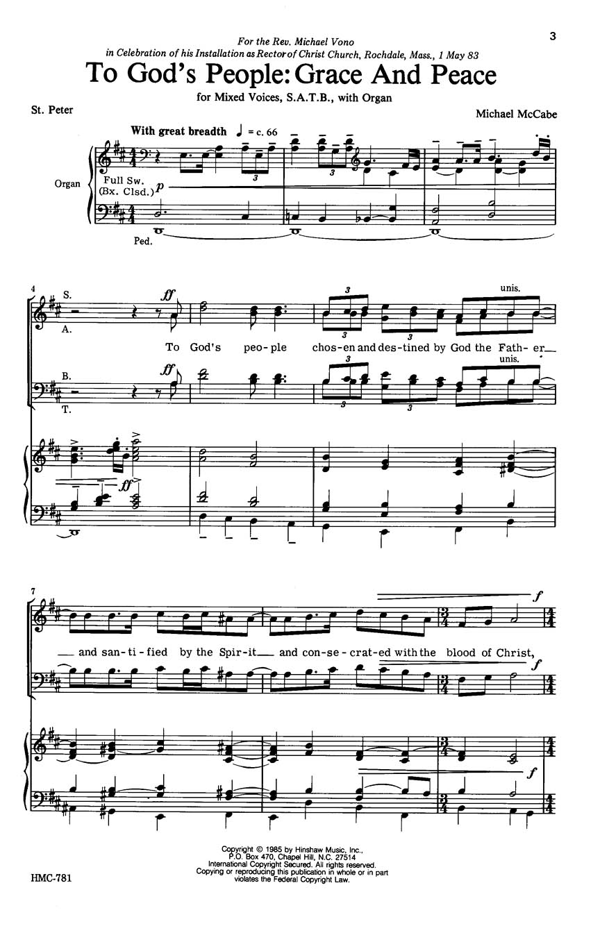 Michael McCabe: To God's People: Grace and Peace: SATB: Vocal Score