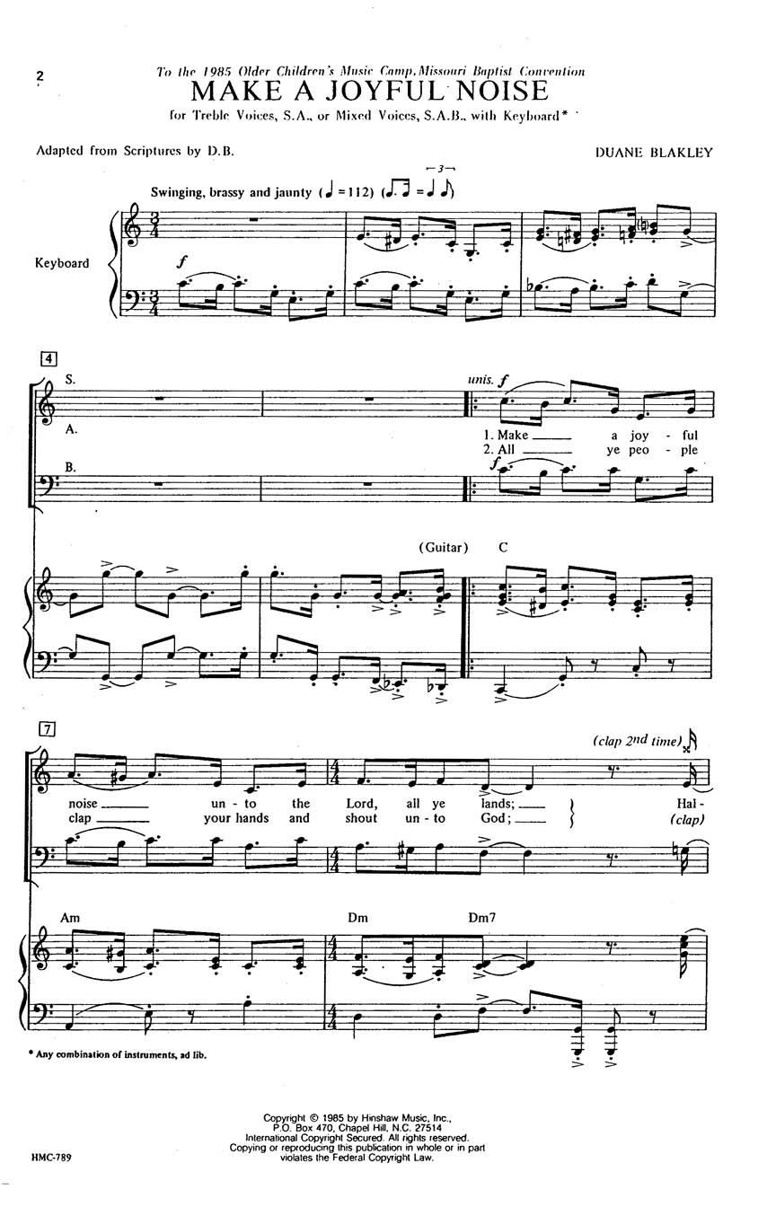Duane Blakley: Make a Joyful Noise: 2-Part Choir: Vocal Score