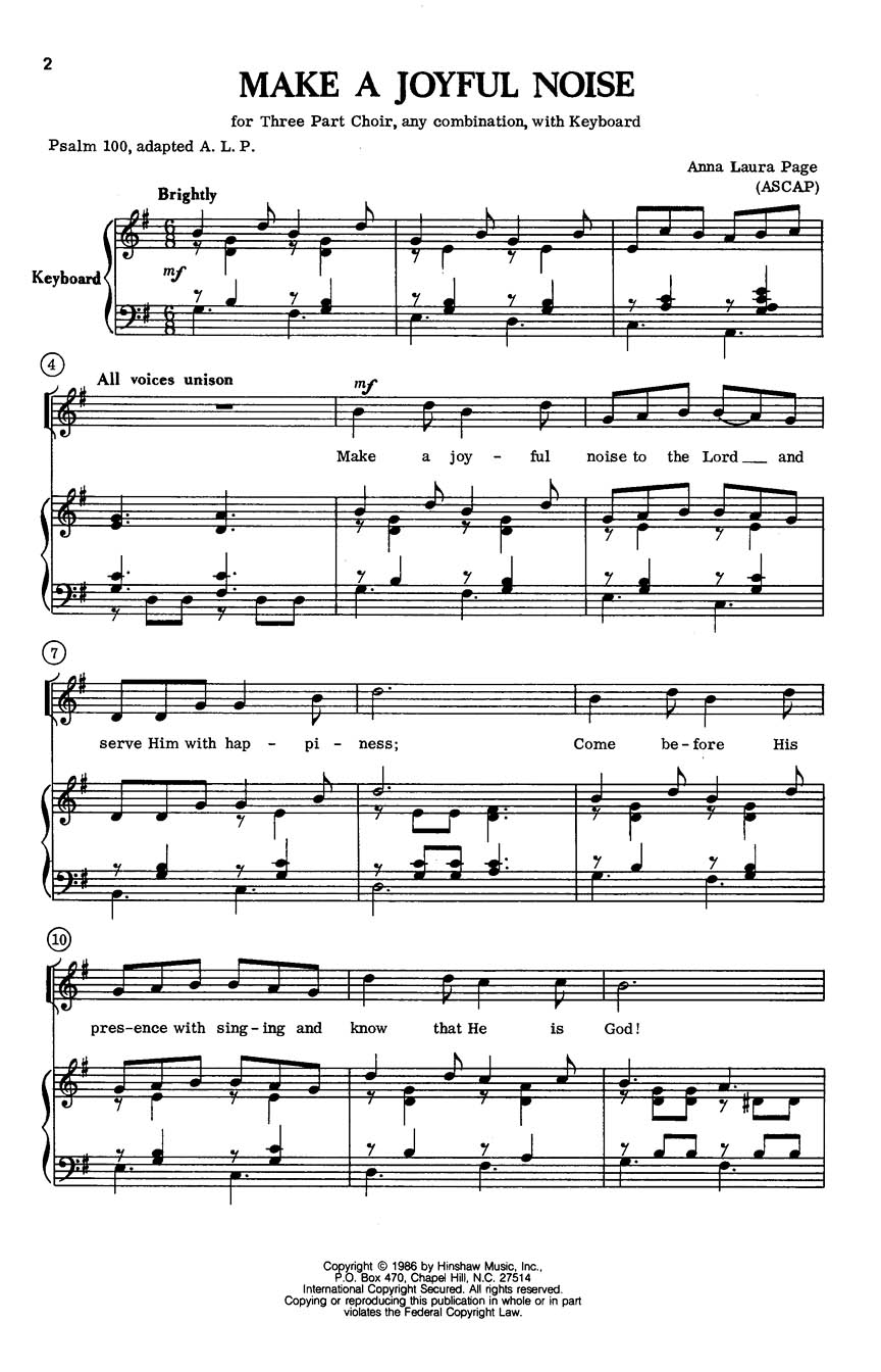 Anna Laura Page: Make a Joyful Noise: 3-Part Choir: Vocal Score