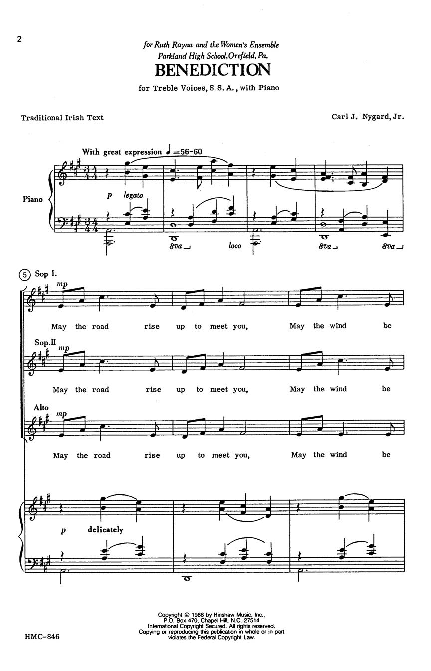 Carl Nygard: Benediction: SSA: Vocal Score