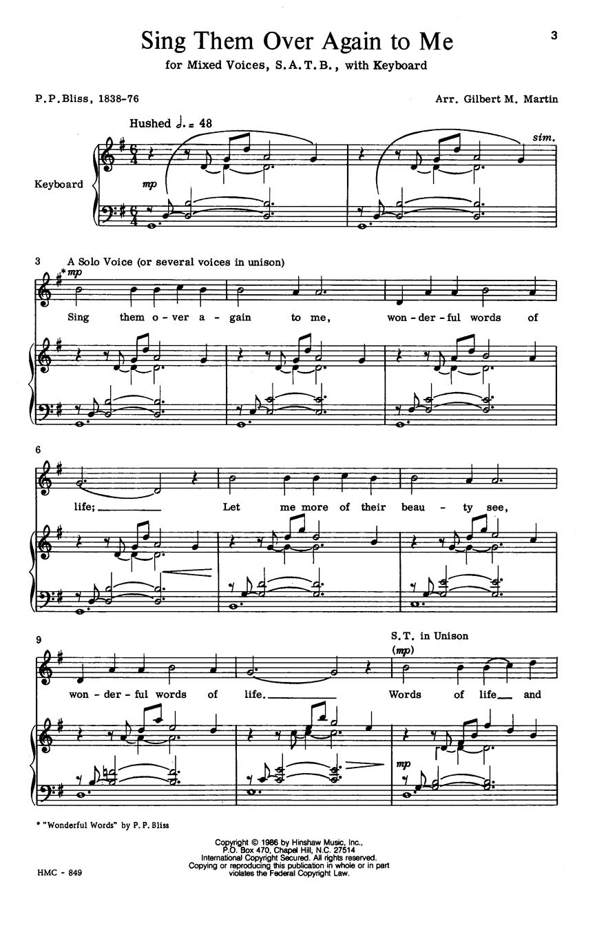 Philip P. Bliss: Sing Them Over Again to Me: SATB: Vocal Score