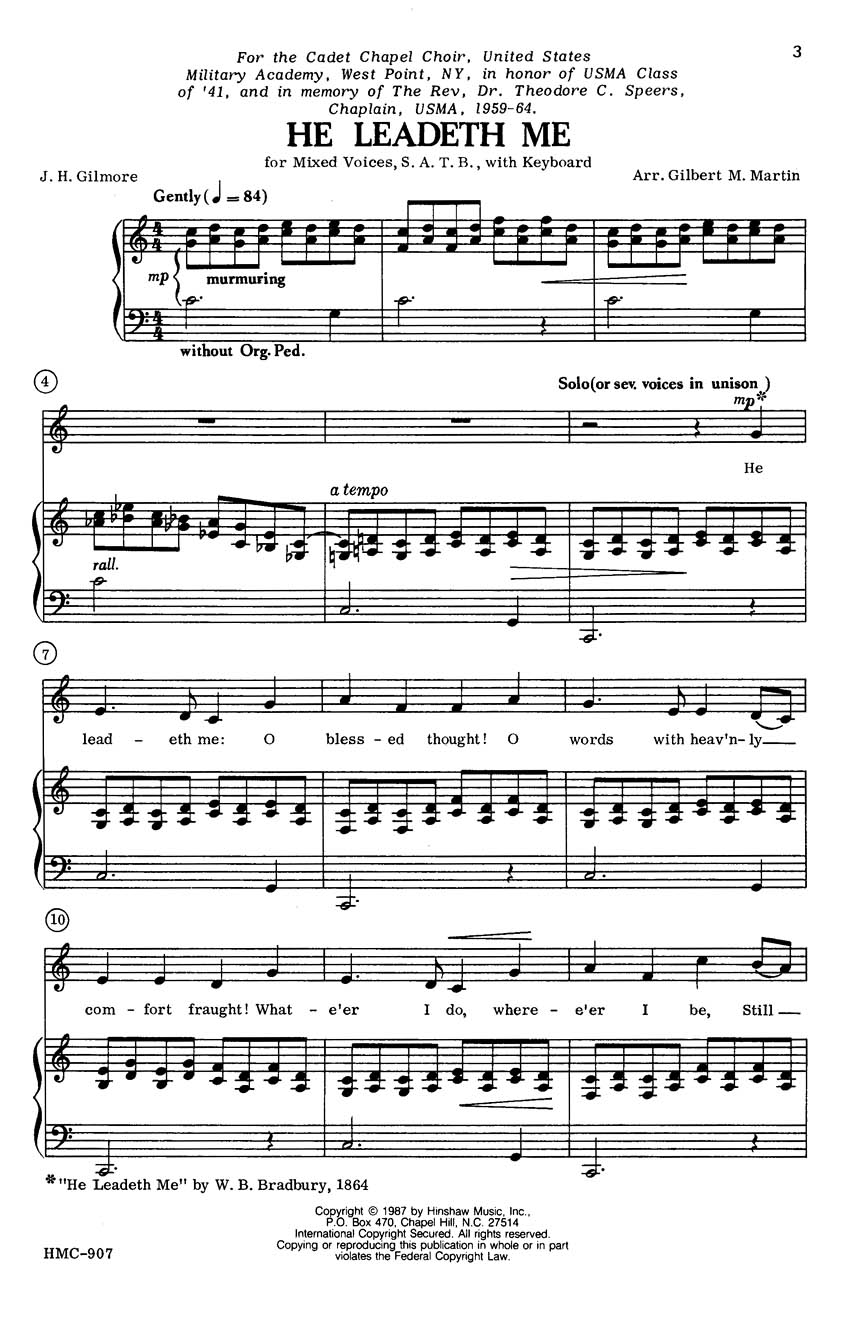 William B. Bradbury: He Leadeth Me: SATB: Vocal Score