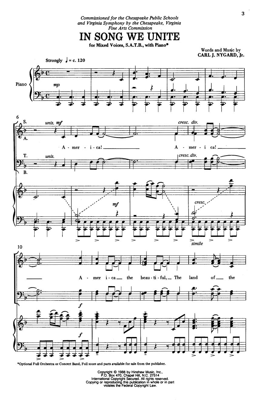 Carl Nygard: In Song We Unite: SATB: Vocal Score