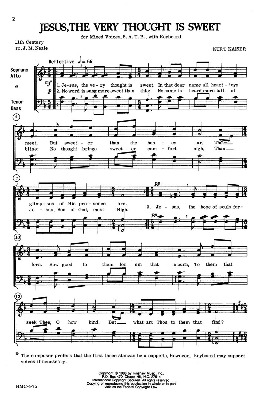 Kurt Kaiser: Jesus  The Very Thought Is Sweet: SATB: Vocal Score