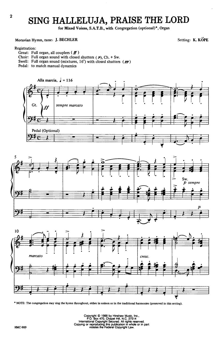 J. Bechler: Sing Halleluja  Praise The Lord: SATB: Vocal Score
