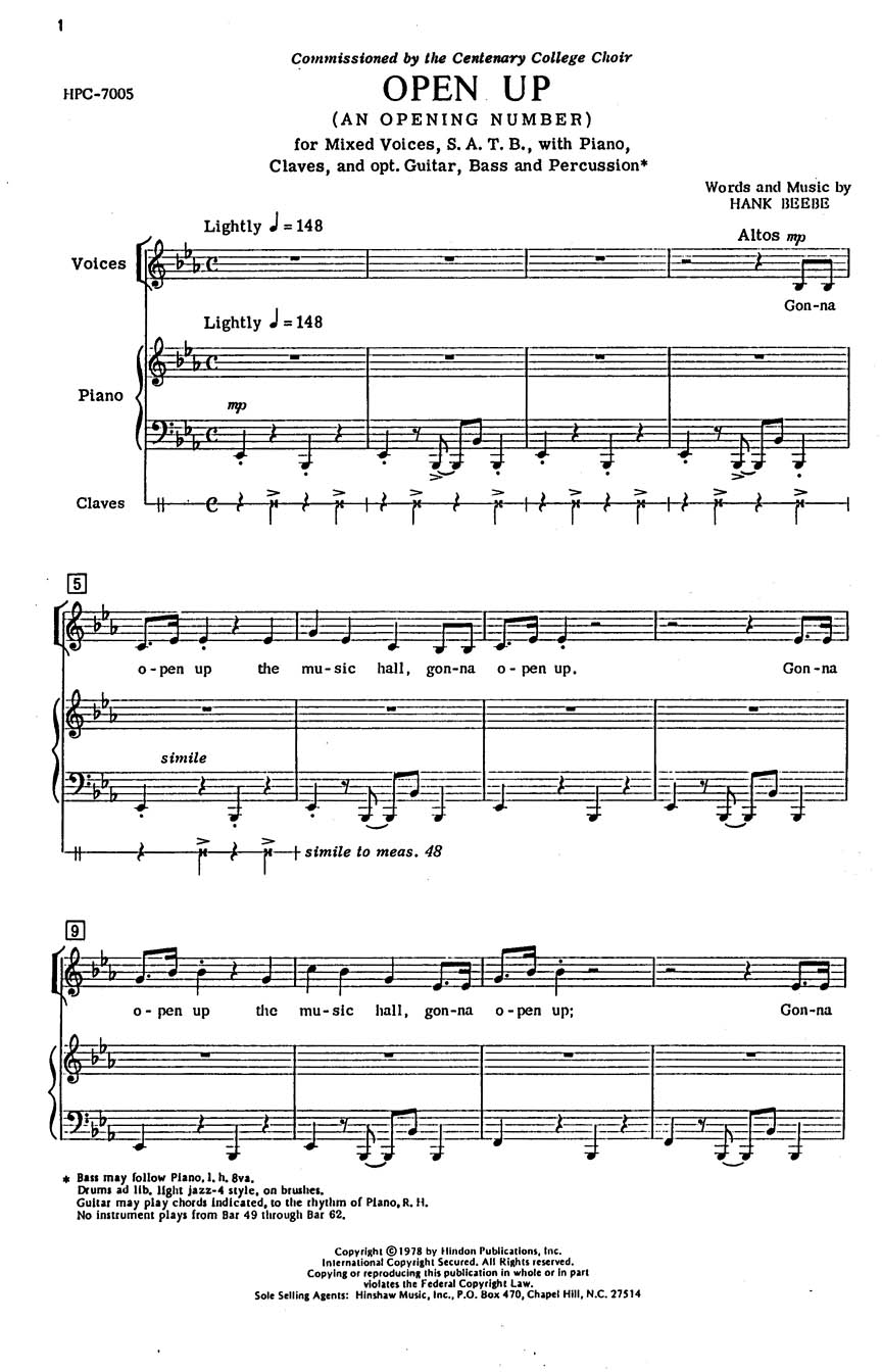 Hank Beebe: Open Up: SATB: Vocal Score