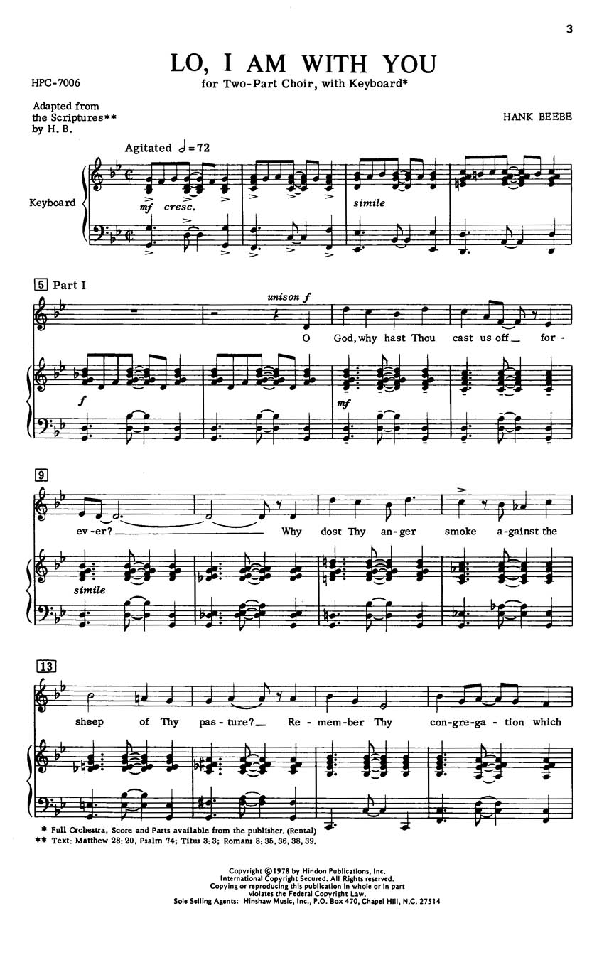 Hank Beebe: Lo  I Am With You: 2-Part Choir: Vocal Score