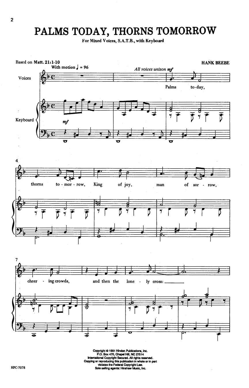 Hank Beebe: Palms Today  Thorns Tomorrow: SATB: Vocal Score