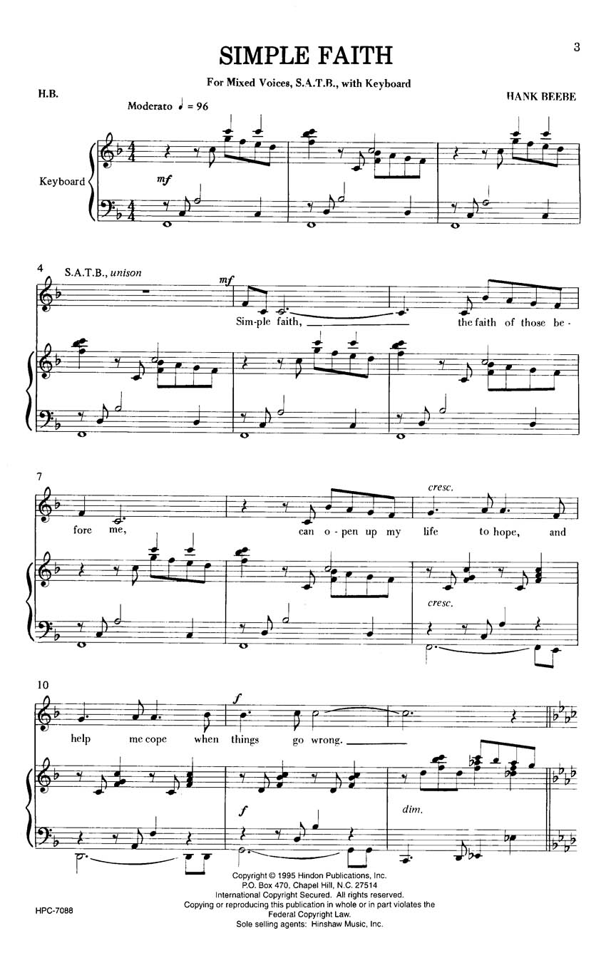 Hank Beebe: Simple Faith: SATB: Vocal Score