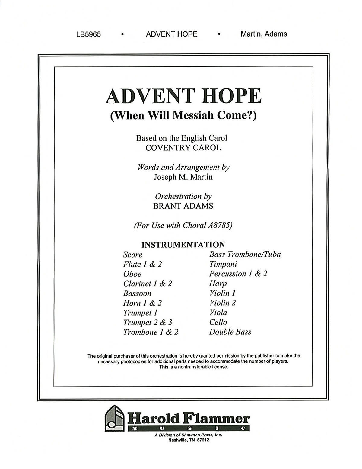 Joseph M. Martin: Advent Hope: Orchestra: Parts